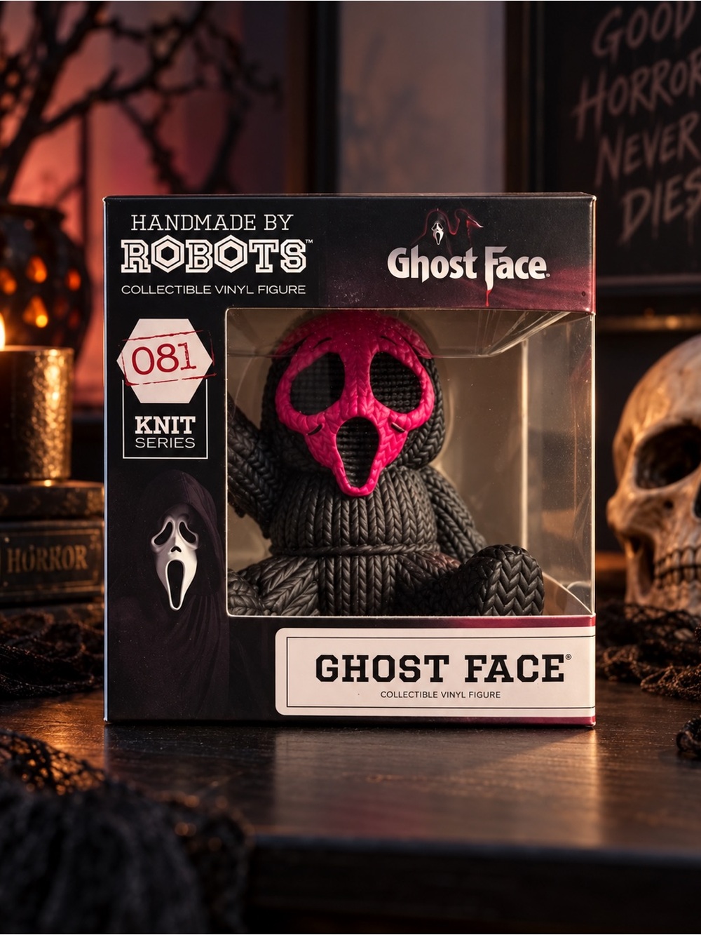 Ghost Face Knit Series Collectible Vinyl Figure - Black with Pink Mask